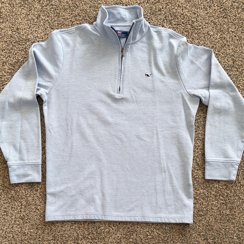 Vineyard Vines Mens Medium Saltwater Quarter-Zip Pullover Jake Blue Like New